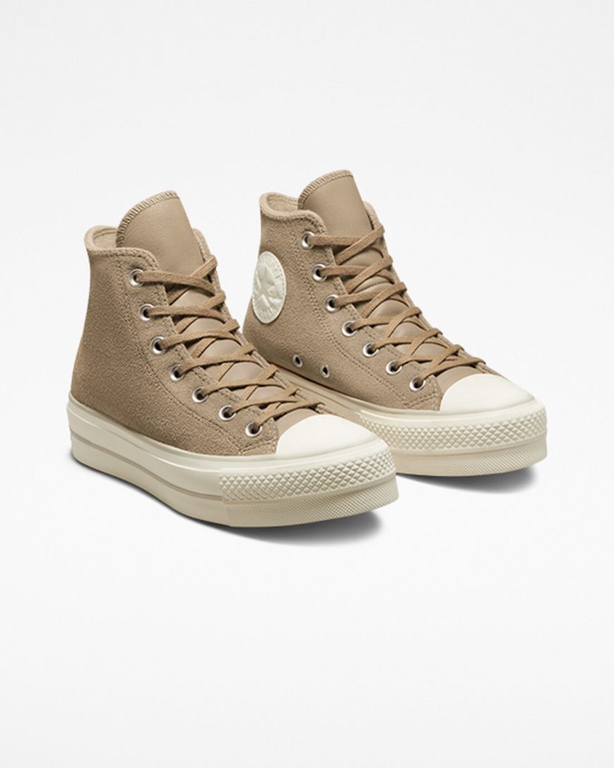 Zapatos Plataforma Converse Chuck Taylor All Star Lift Suede Altas Mujer Kaki | PE 2P0458